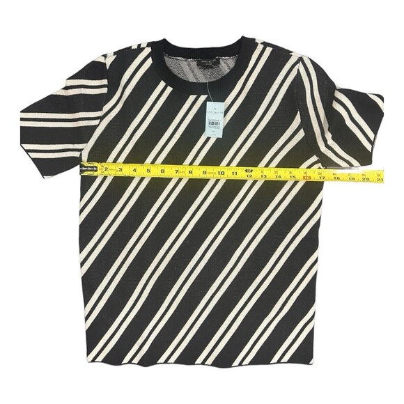 Ann Taylor Women's Black White Striped Stretch Knit Top | Medium Petite - Picture 7 of 8